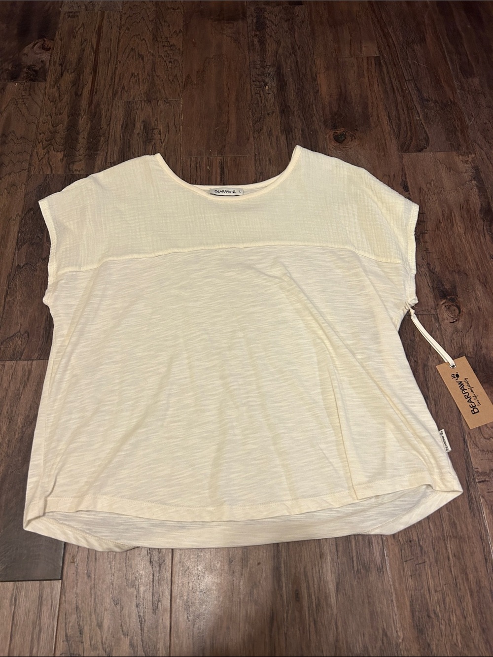 BearPaw Cream Short Sleeve Textured Yoke Tee